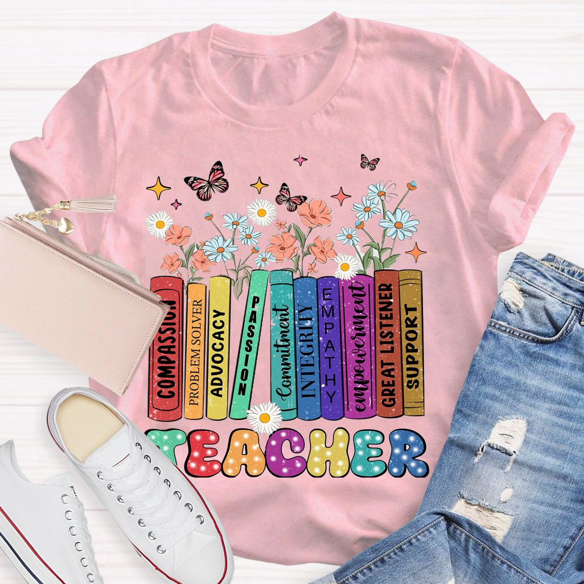 Teacher Book With Flowers Teachers T-Shirt