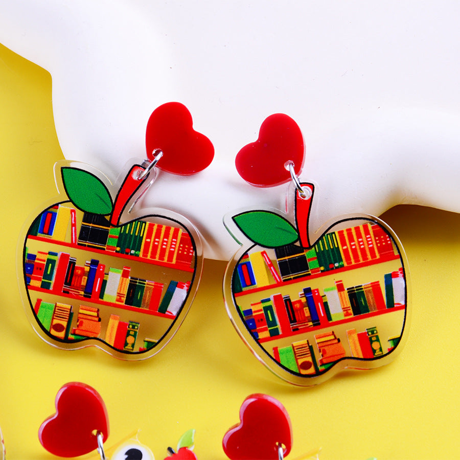Cartoon Cute School Supplies Heart Earrings