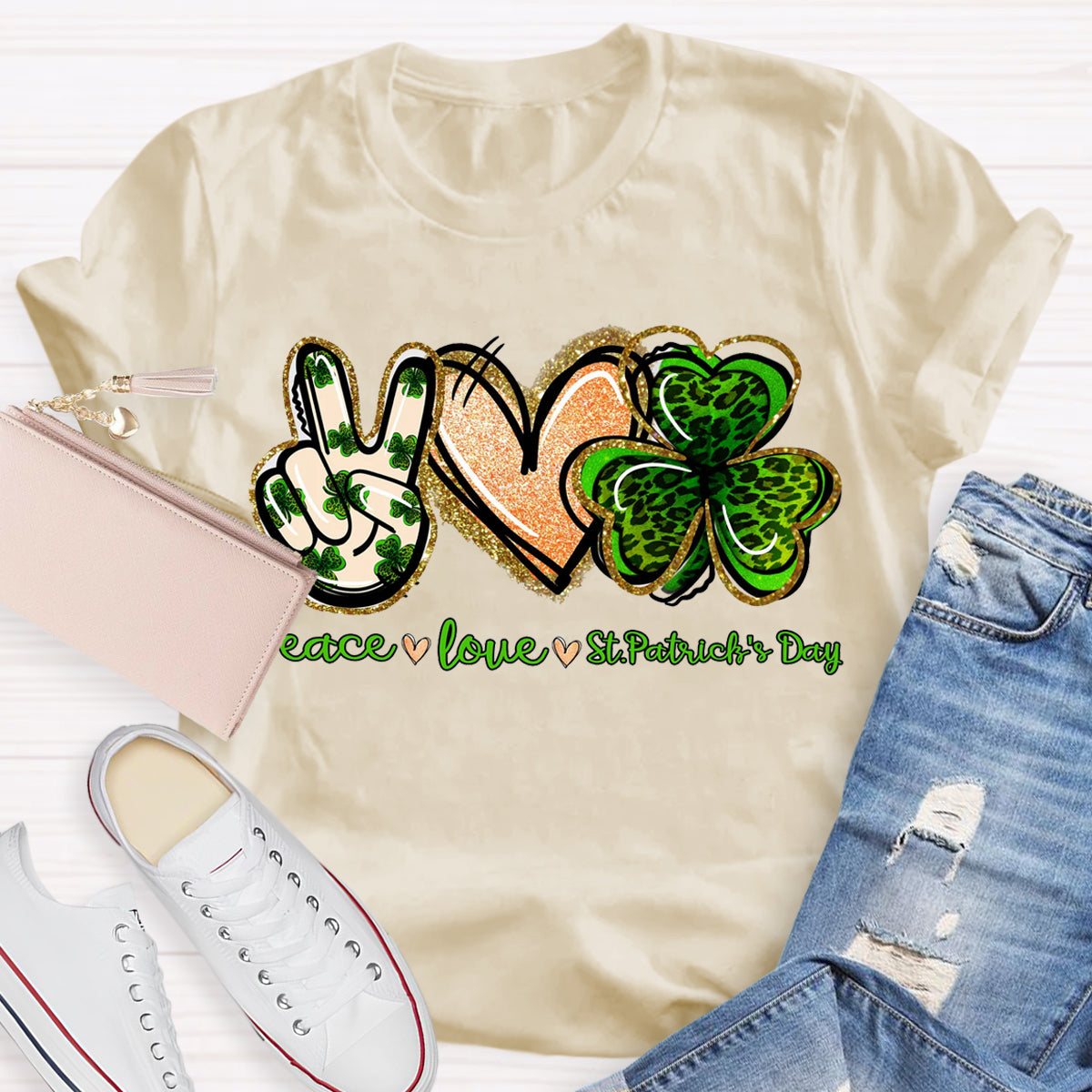 Peace Love St. Patrick Day Teacher T-Shirt