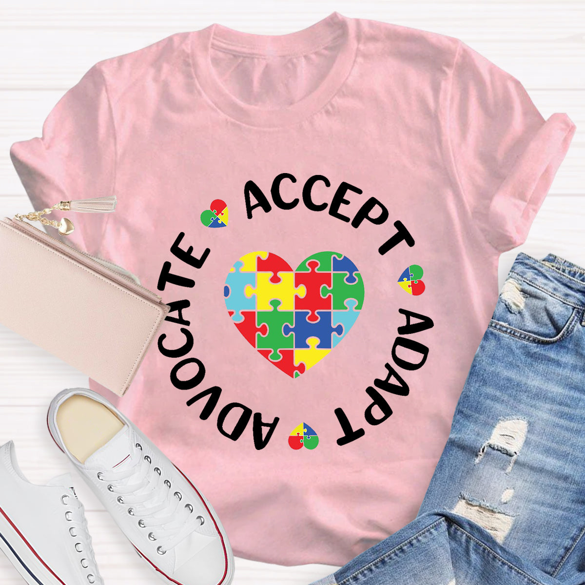 Accept Adapt Advocate Heart Special Education Teacher T-Shirt