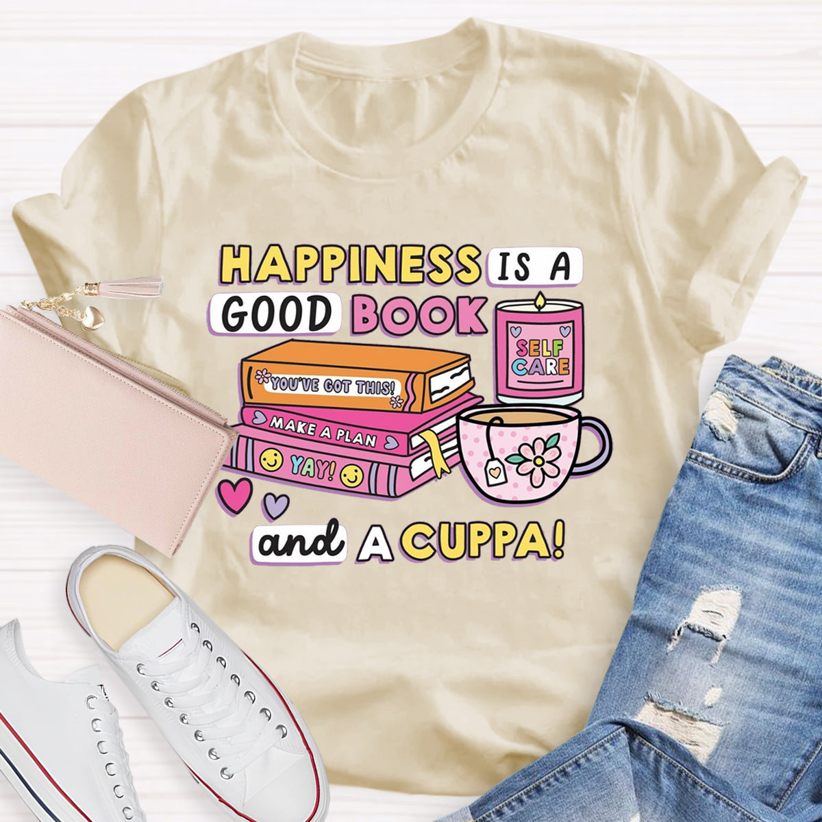 Happiness Is A Good Book And A Cuppa T-Shirt