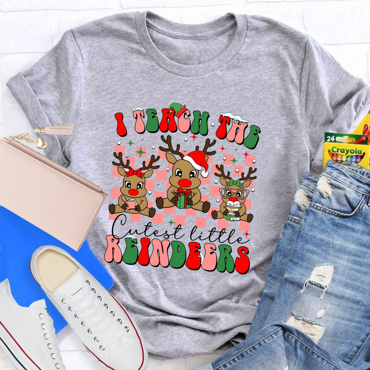 I Teach The Cutest Little Reindeers Teacher T-Shirt