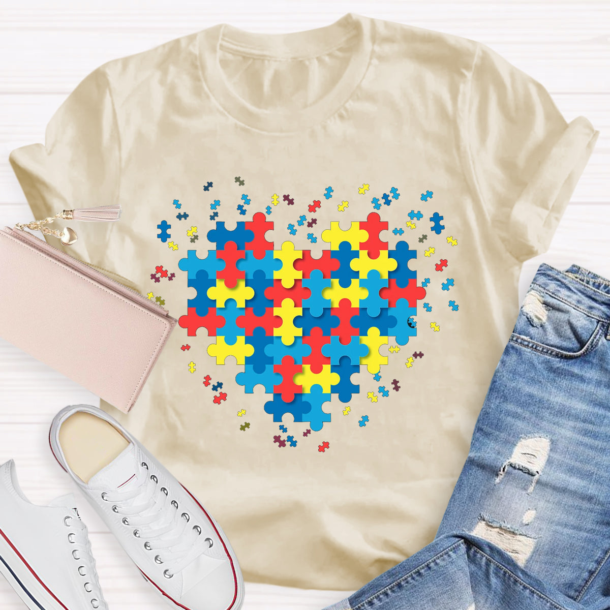 Autism Awareness Puzzle Colorful Heart T-Shirt