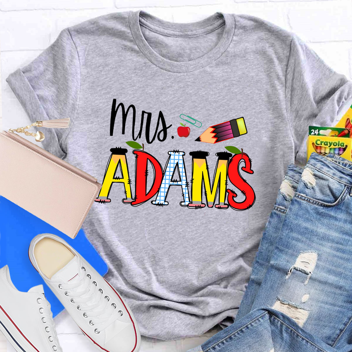 Personalized Teacher Name Apple Pencil T-Shirt