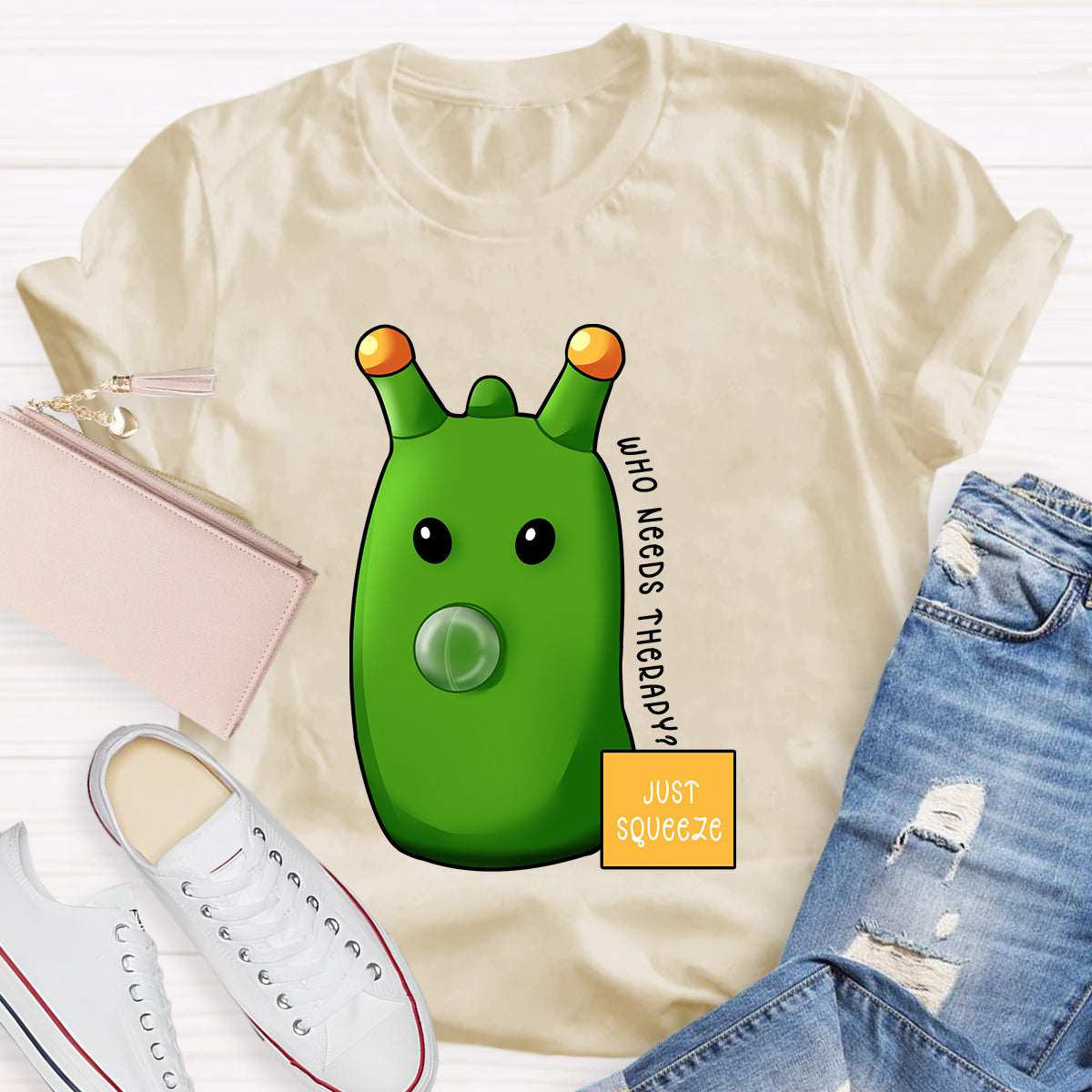 Who Needs Therapy? Just Squeeze Green Caterpillar T-Shirt