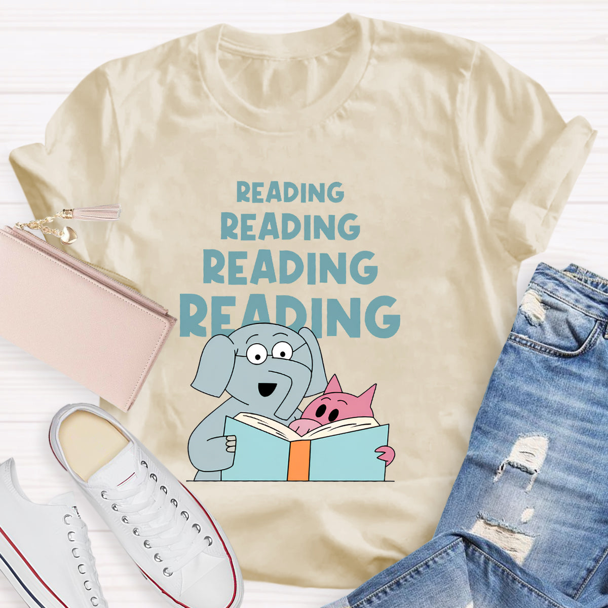 Reading Reading Reading Elephant Teacher T-Shirt