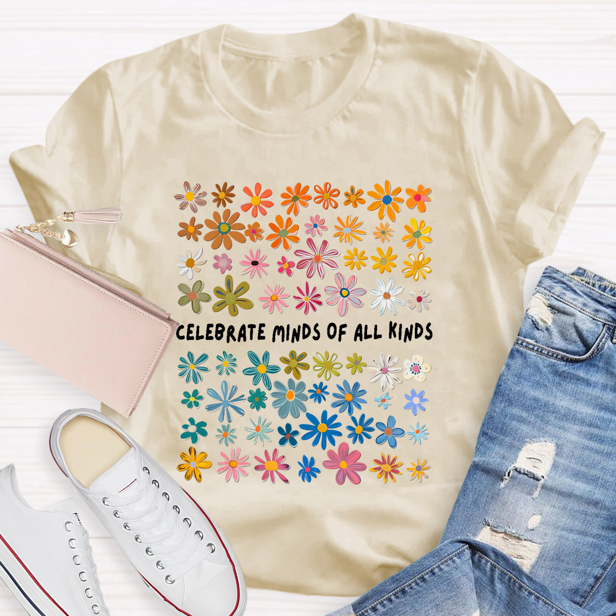 Celebrate Minds of All Kinds Floral Special Education Teacher T-Shirt