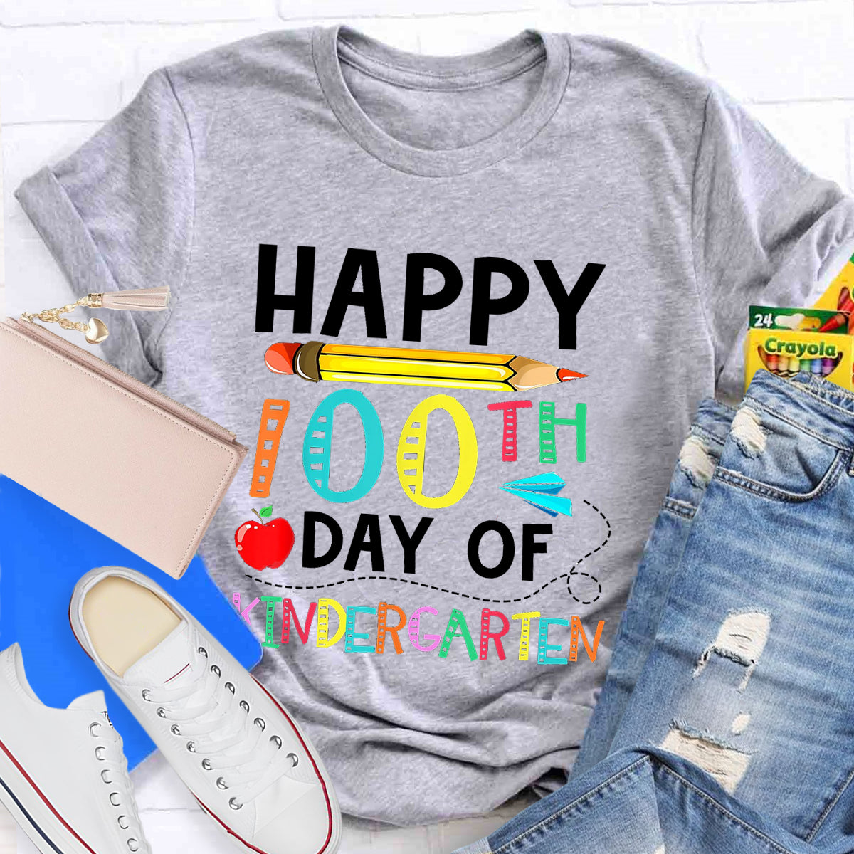 Happy 100th Day of Kindergarten Apple Pencil T-Shirt