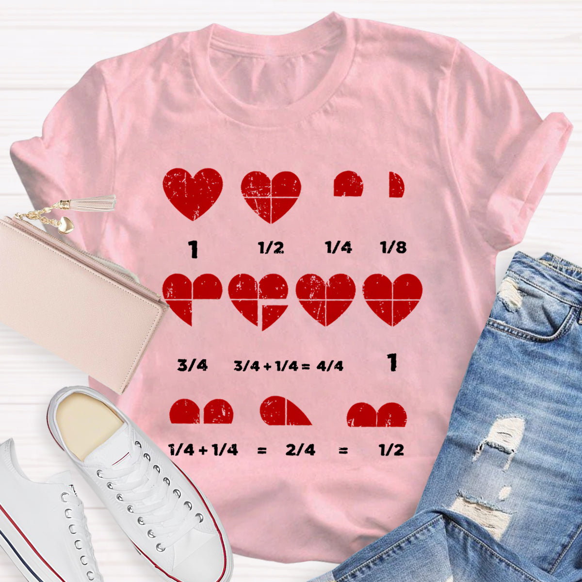 Valentines Day Fractions Heart Funny Math Teacher T-Shirt