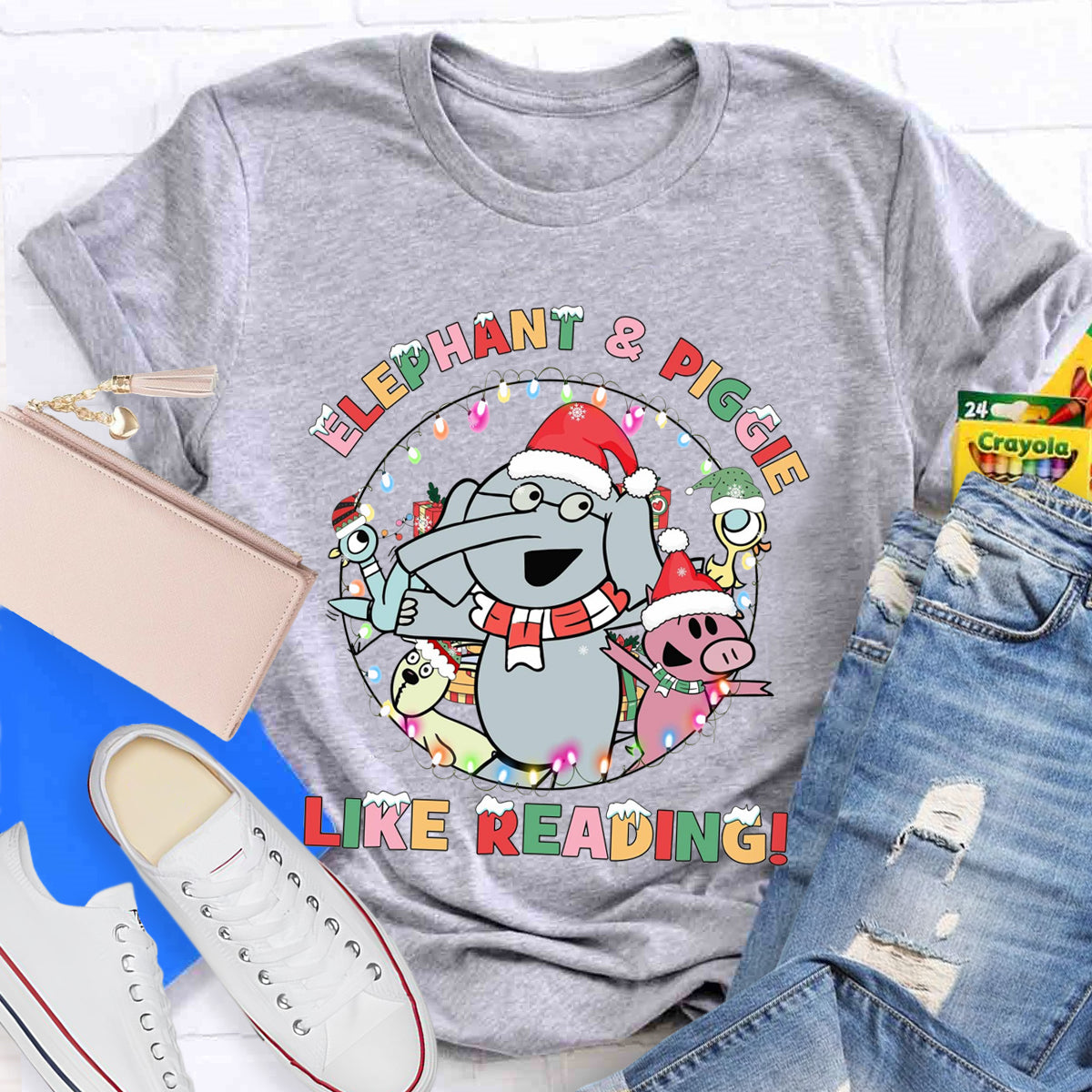 Elephant & Piggie Like Reading Christmas T-Shirt