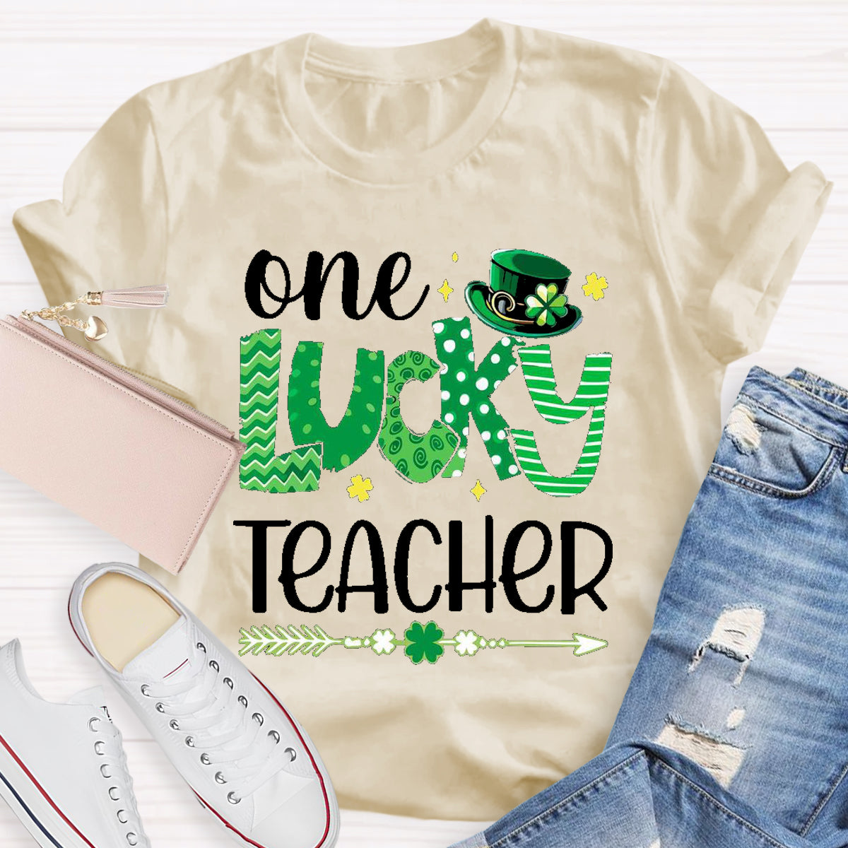 One Lucky Teacher Green Hat T-Shirt