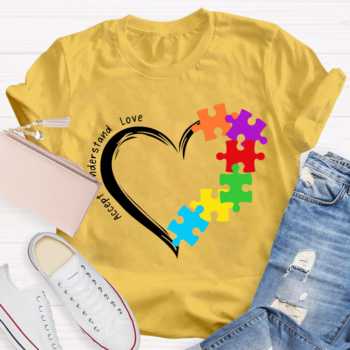 Accept Understand Love Heart Autism Teacher T-Shirt