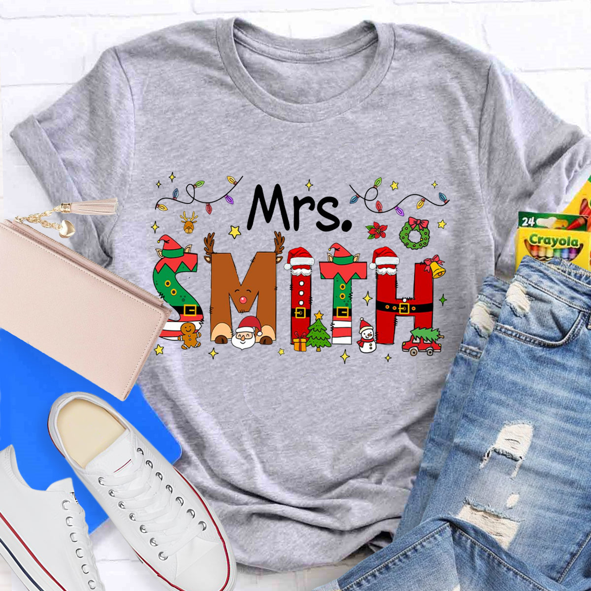 Personalized Name Christmas Teacher T-Shirt