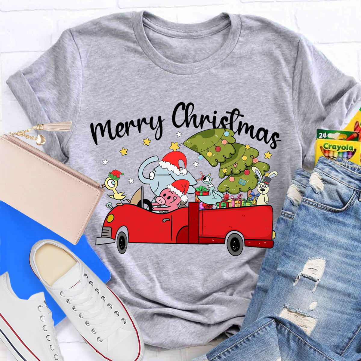 Merry Christmas Animals Driving Cars T-Shirt