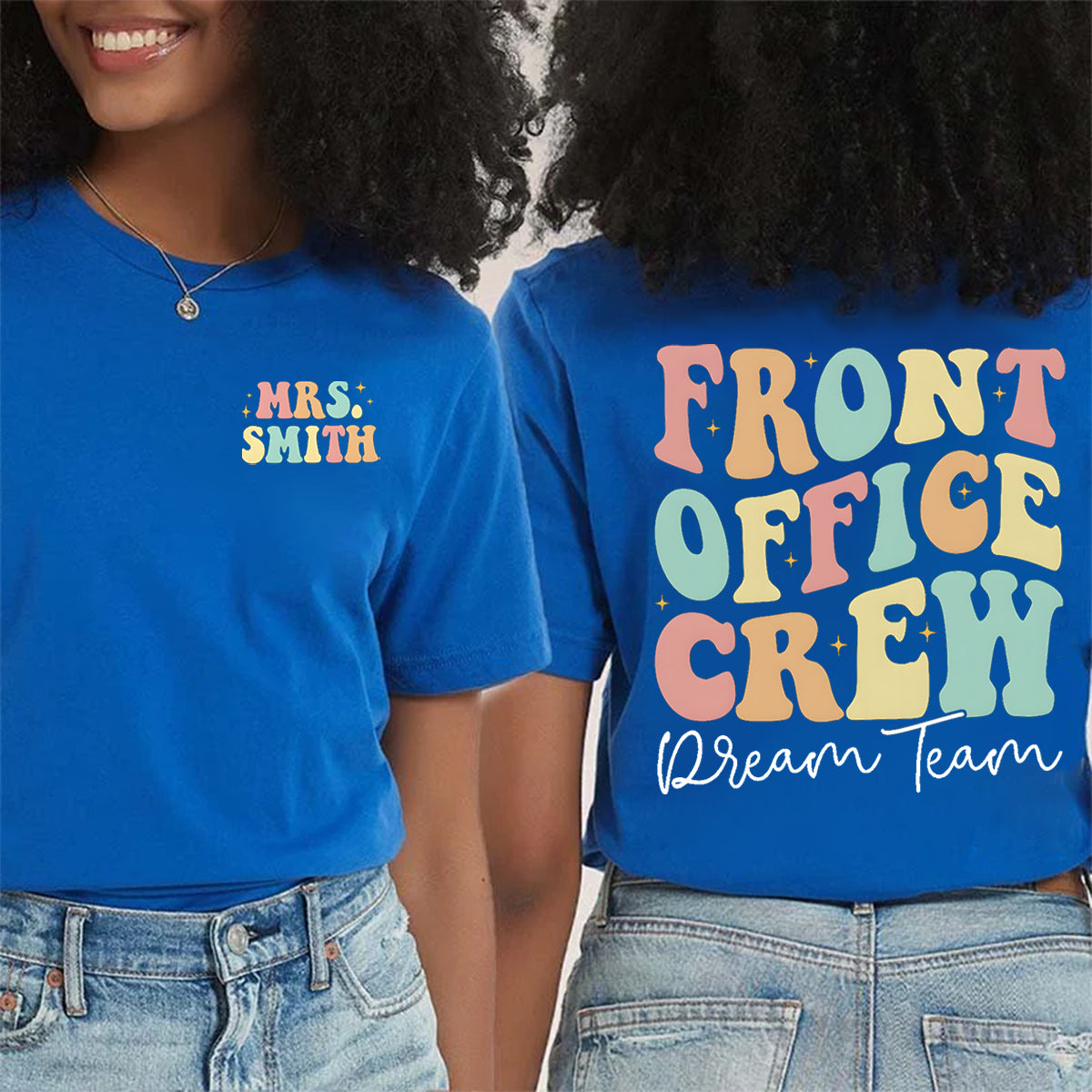 Personalized Name Front Office Crew Double Printed T-shirt