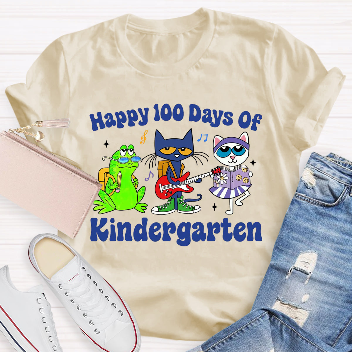 Personalized Grade Happy 100 Days Of Kindergarten Teacher T-Shirt