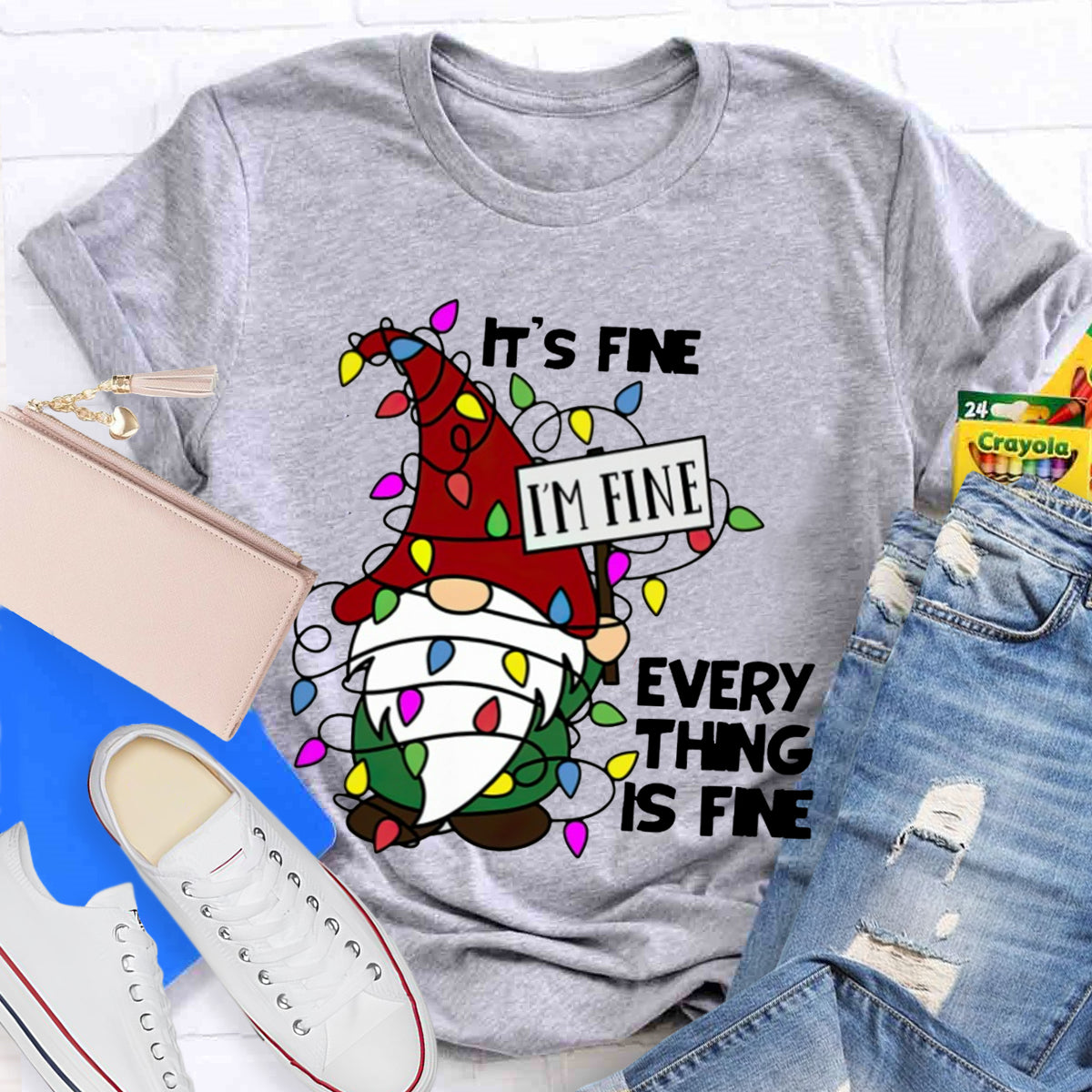 It's Fine I‘m Fine Everything Is Fine Gnome Christmas T-Shirt