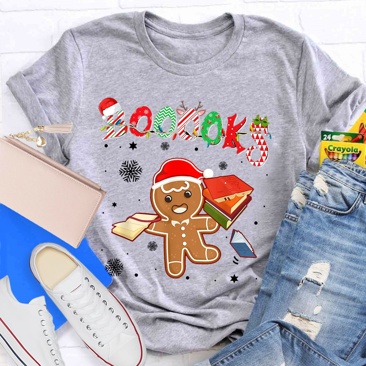 Christmas Gingerbread Books Librarian Reader Reading Teacher T-Shirt