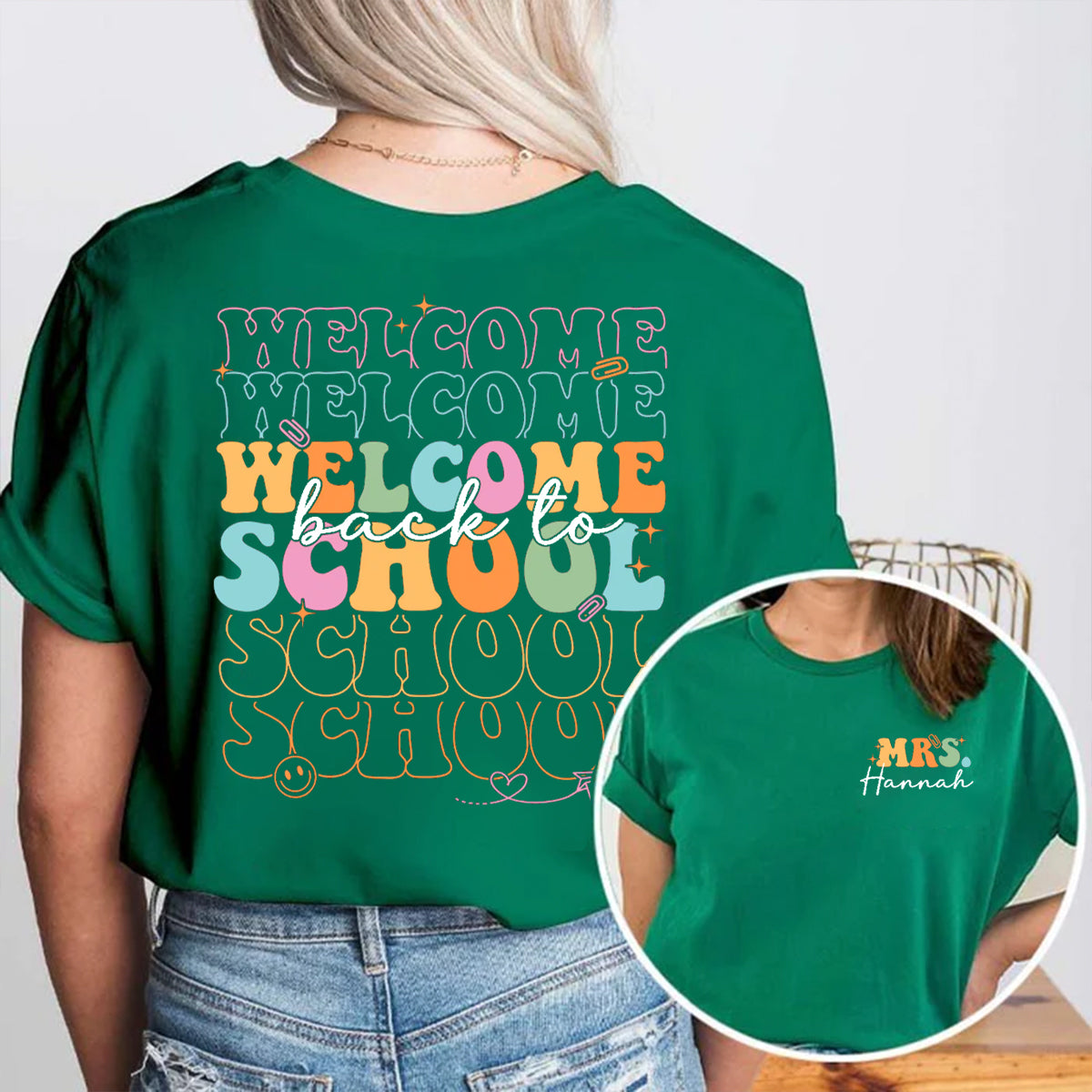 Personalized Name Welcome Back To School Double Printed T-shirt