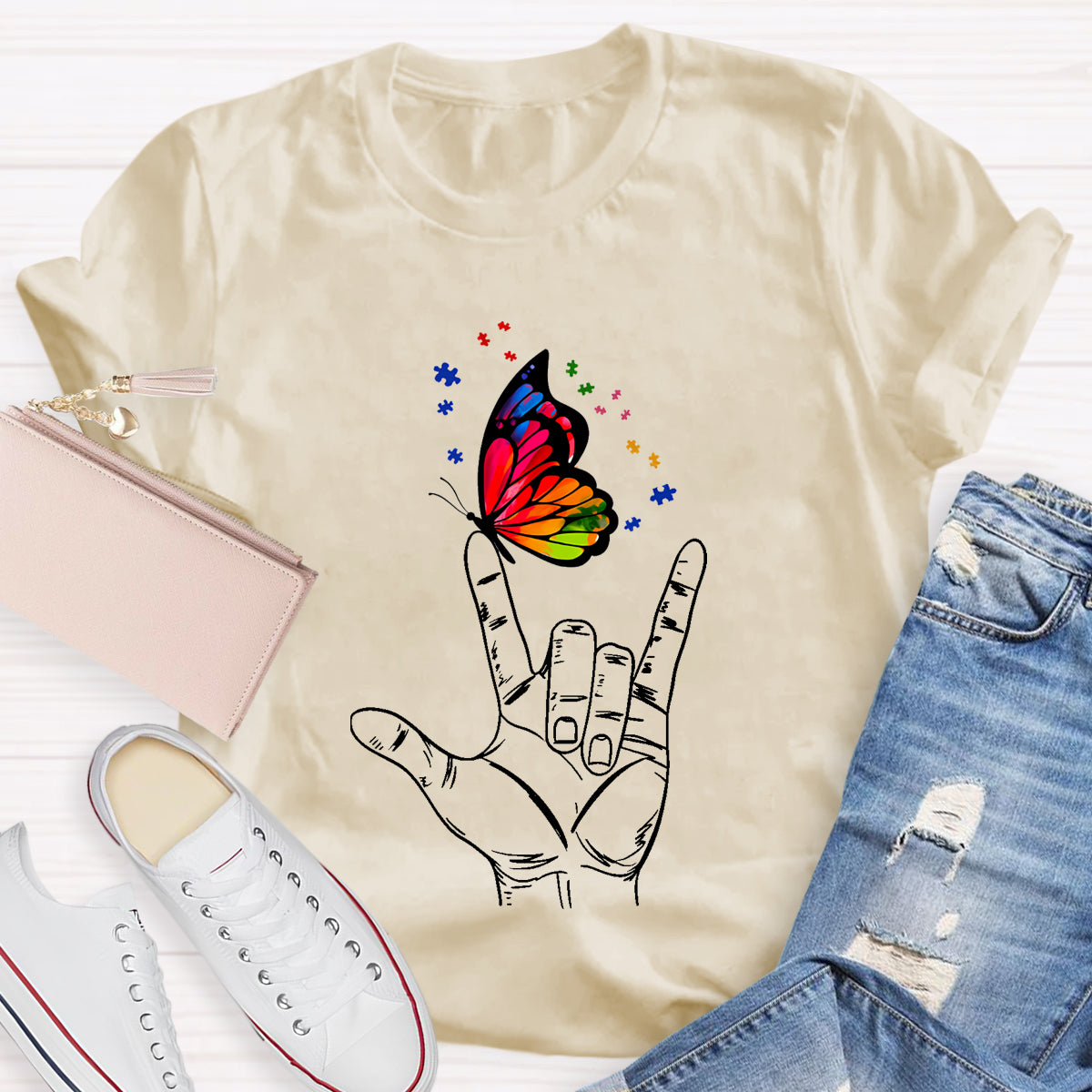 Love Sign Language Autism Butterfly T-Shirt