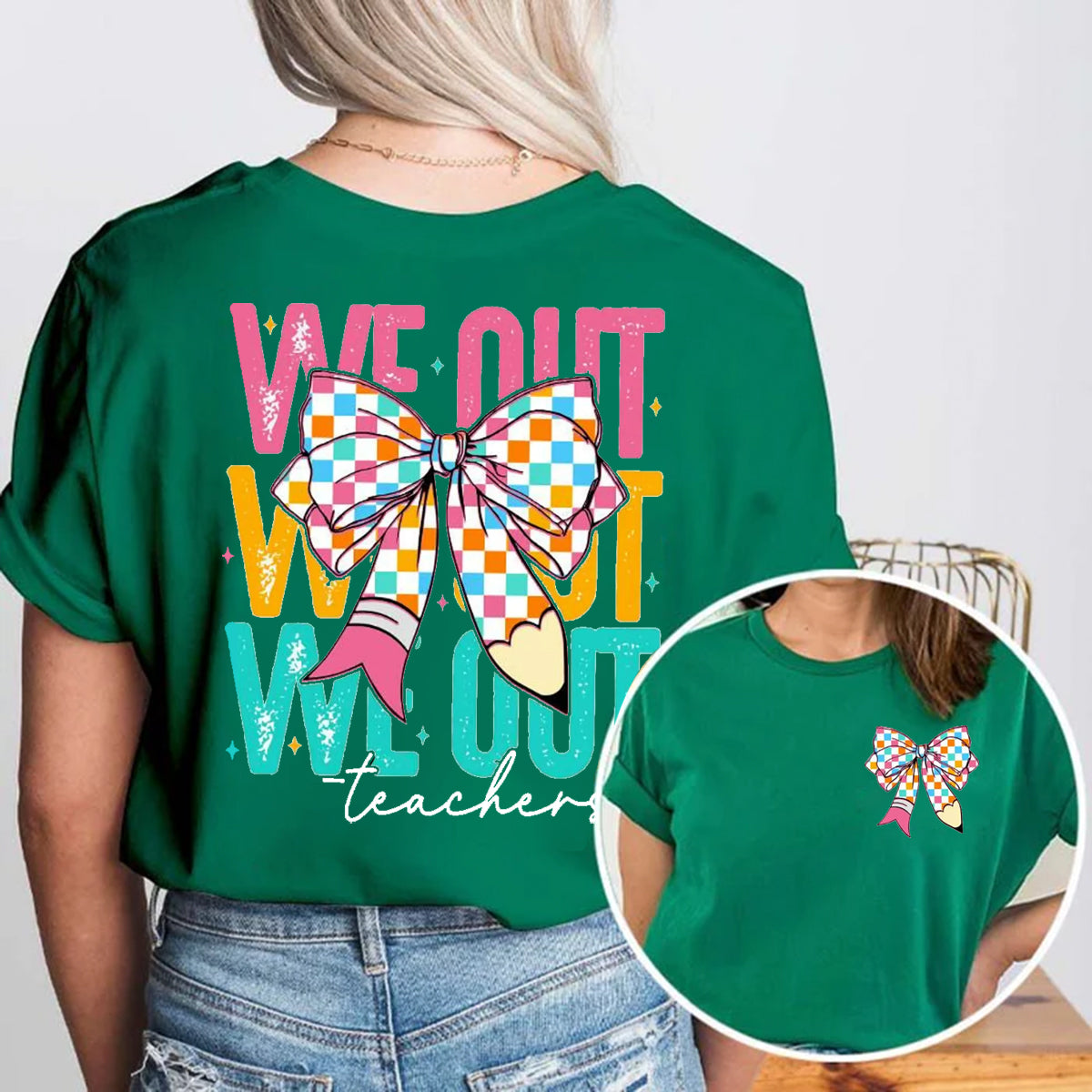 We Out Pink Bowknot Double Printed T-shirt