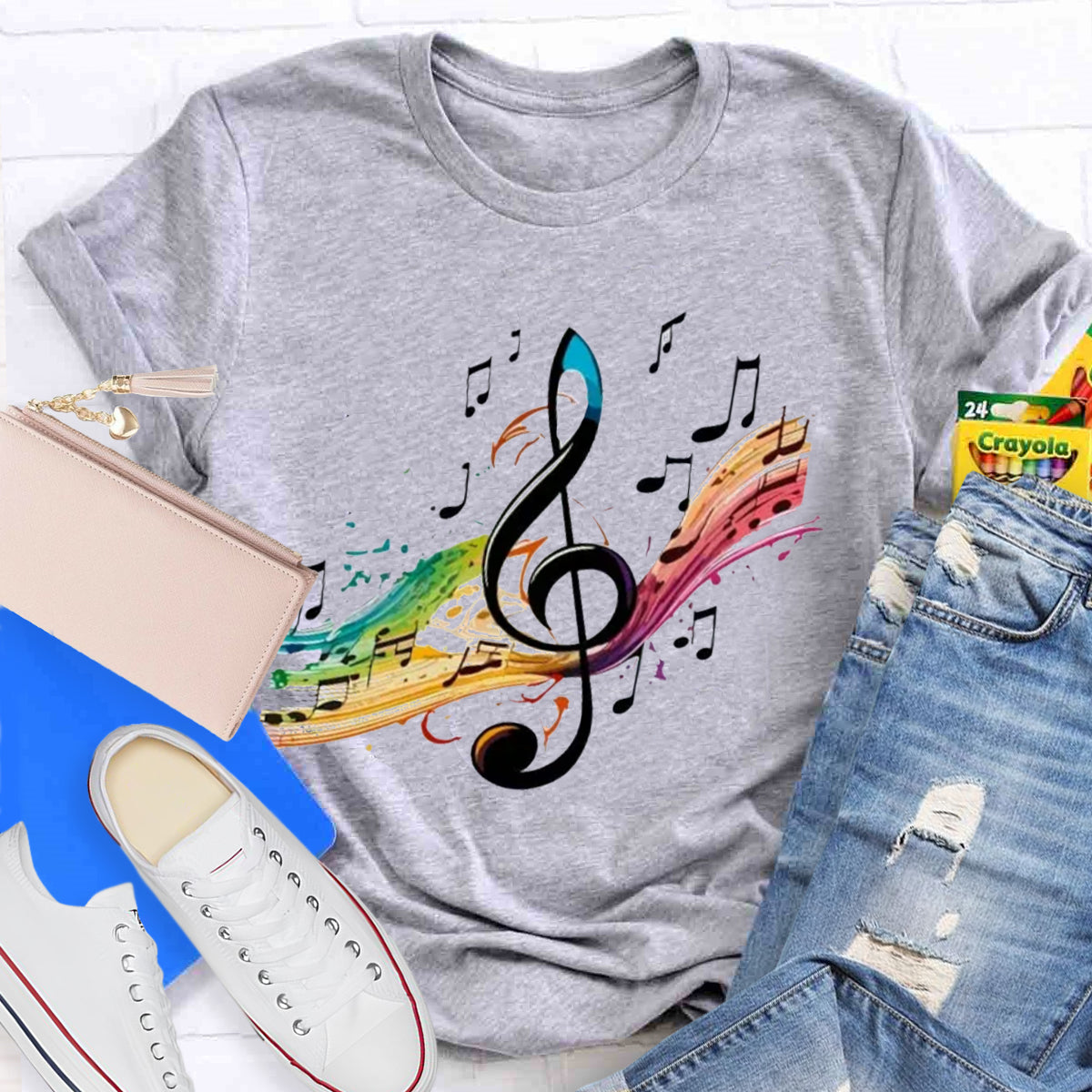 Colorful Music Note Teacher T-Shirt