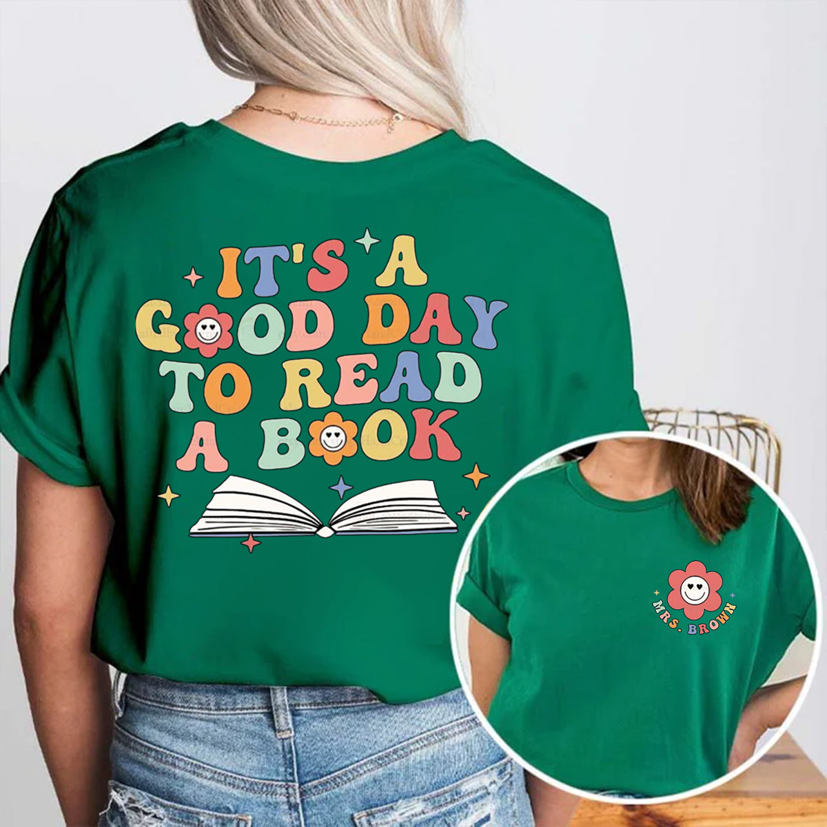 Personalized Name It's A Good Day To Read A Book Double Printed T-shirt