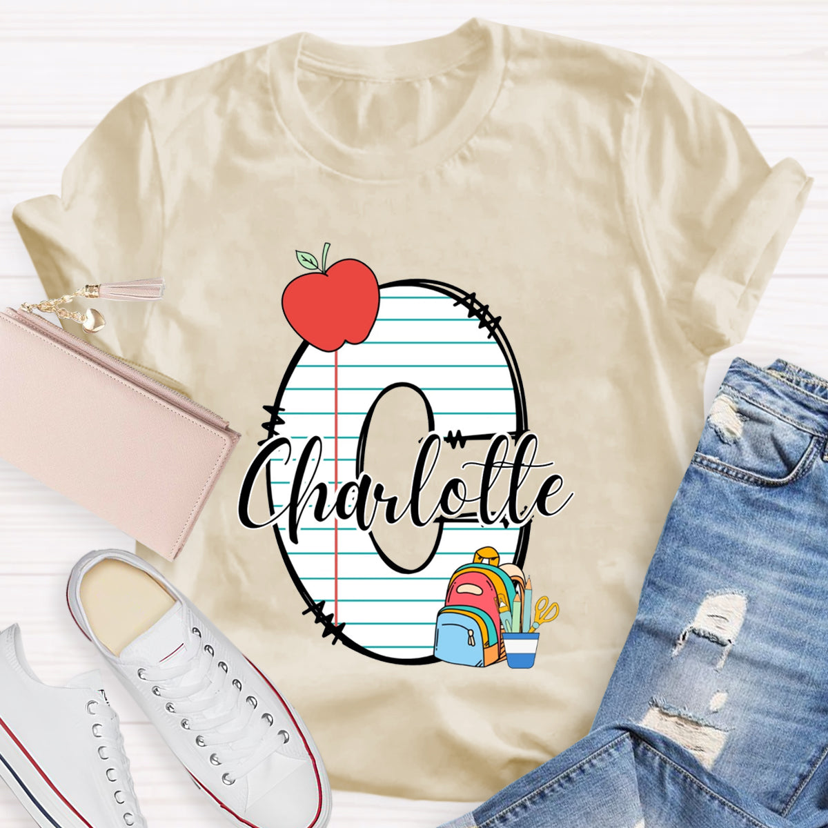 Personalized Teacher Name Apple School Bag T-Shirt