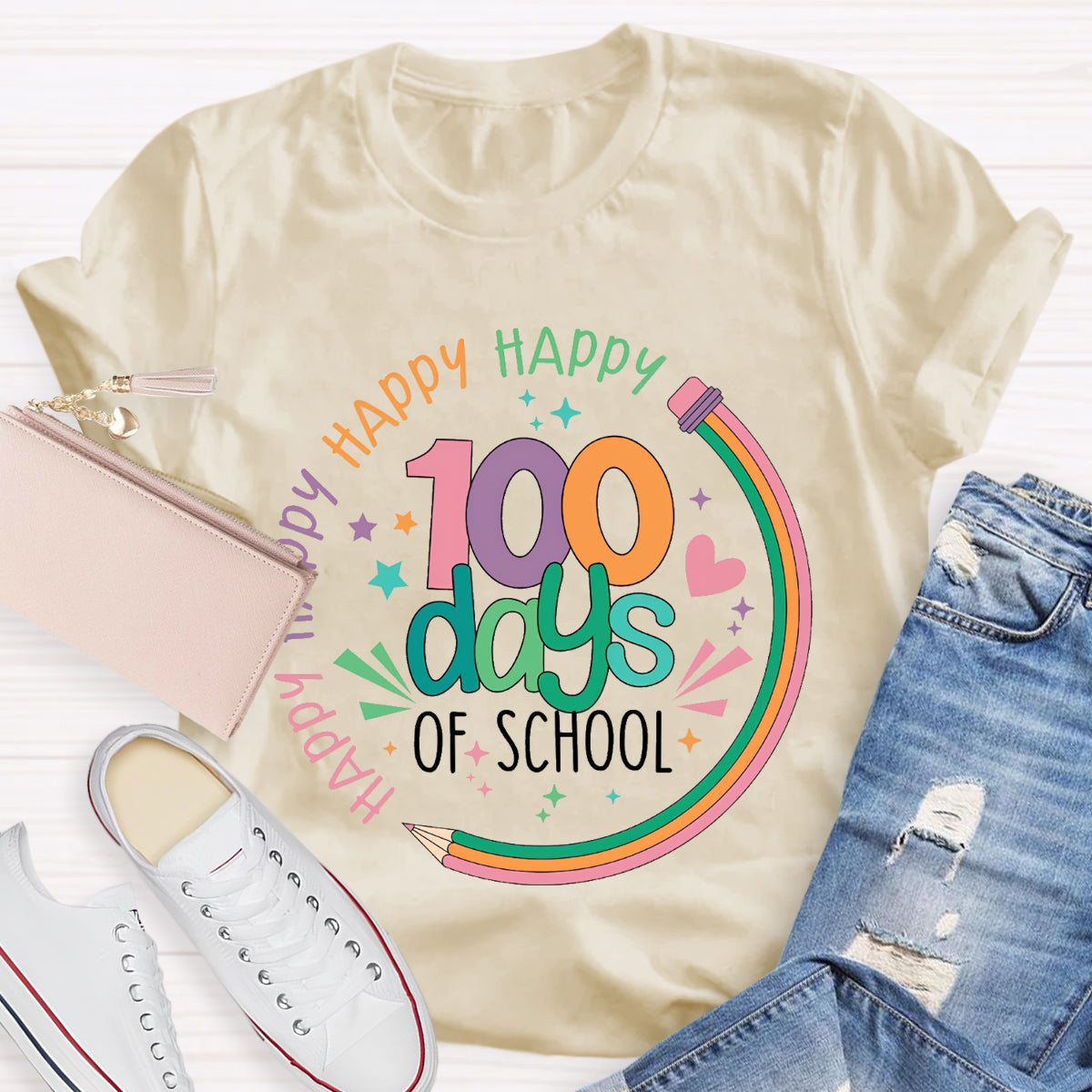 Happy Happy Happy 100 Days Of School Teacher T-Shirt