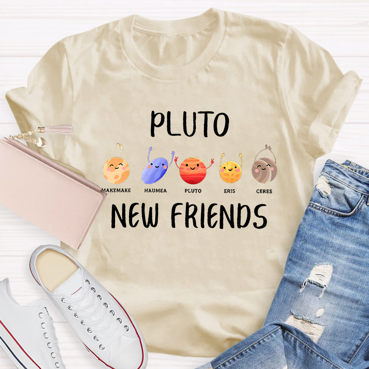 Pluto New Friends Dwarf Planets Funny Astronomy Science T-shirt