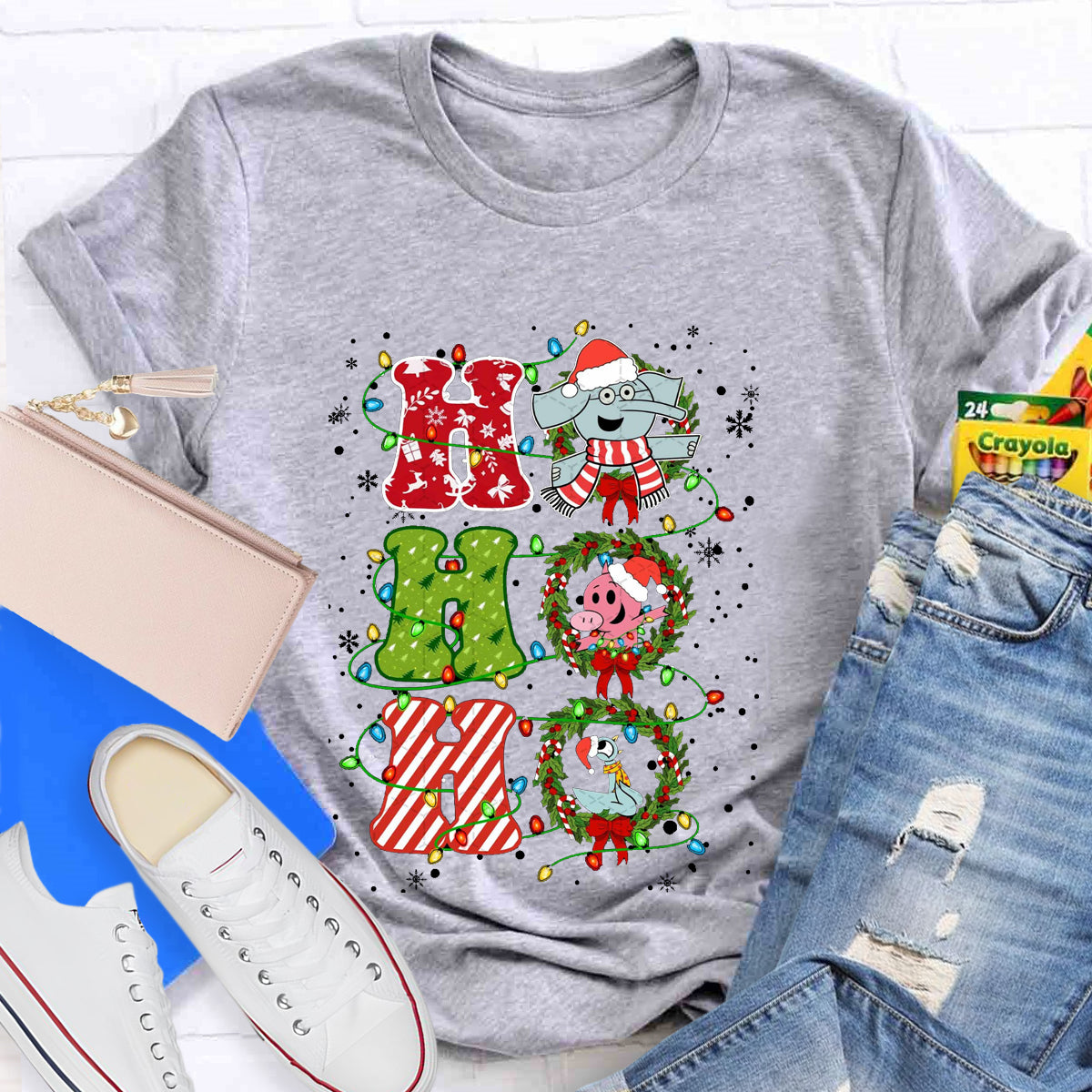 Ho Ho Ho The Elephant And Friends Merry Christmas T-Shirt