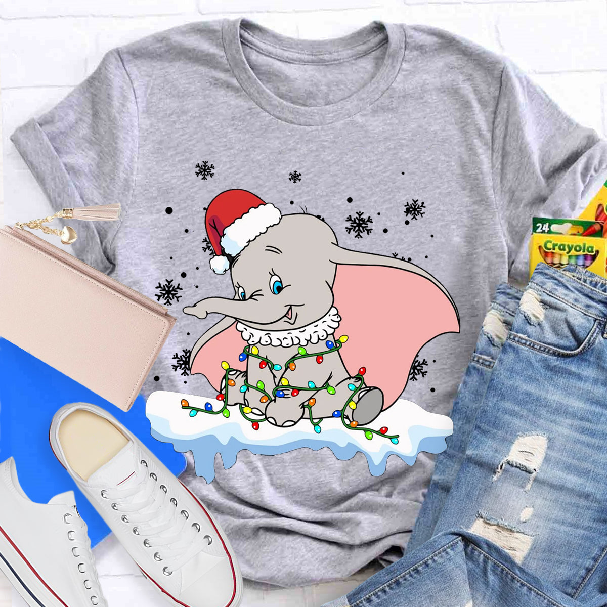 Cute Dumbo Flying Elephant Christmas T-Shirt