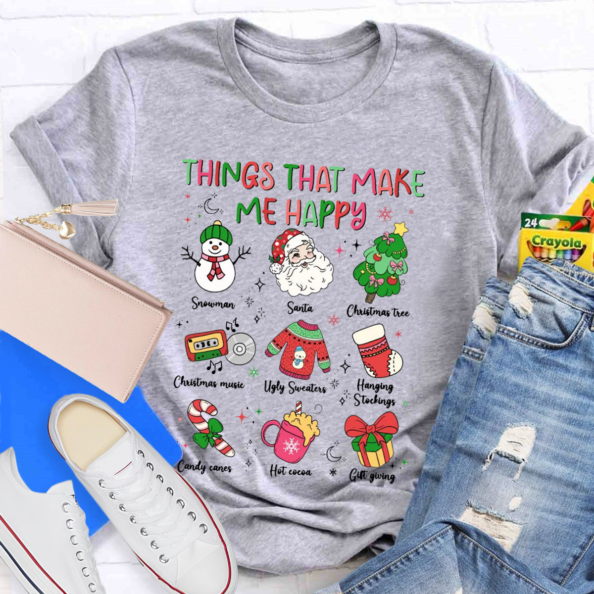 Things That Make Me Happy Snowman Christmas Tree  T-Shirt