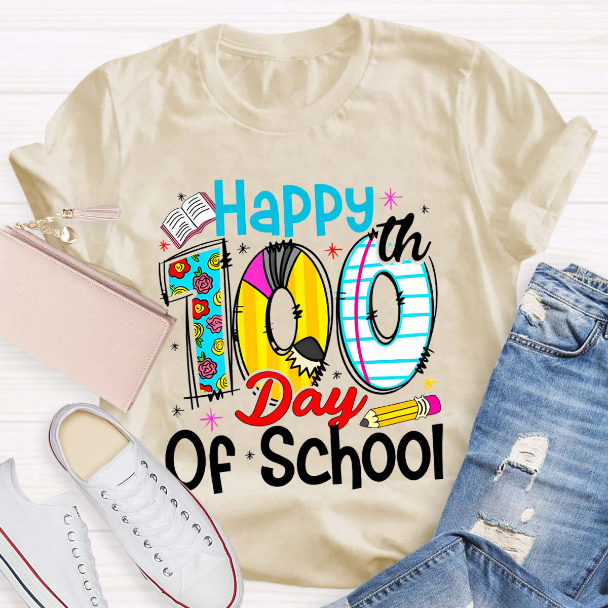 Happy 100th Days Of School Book Pencil T-Shirt