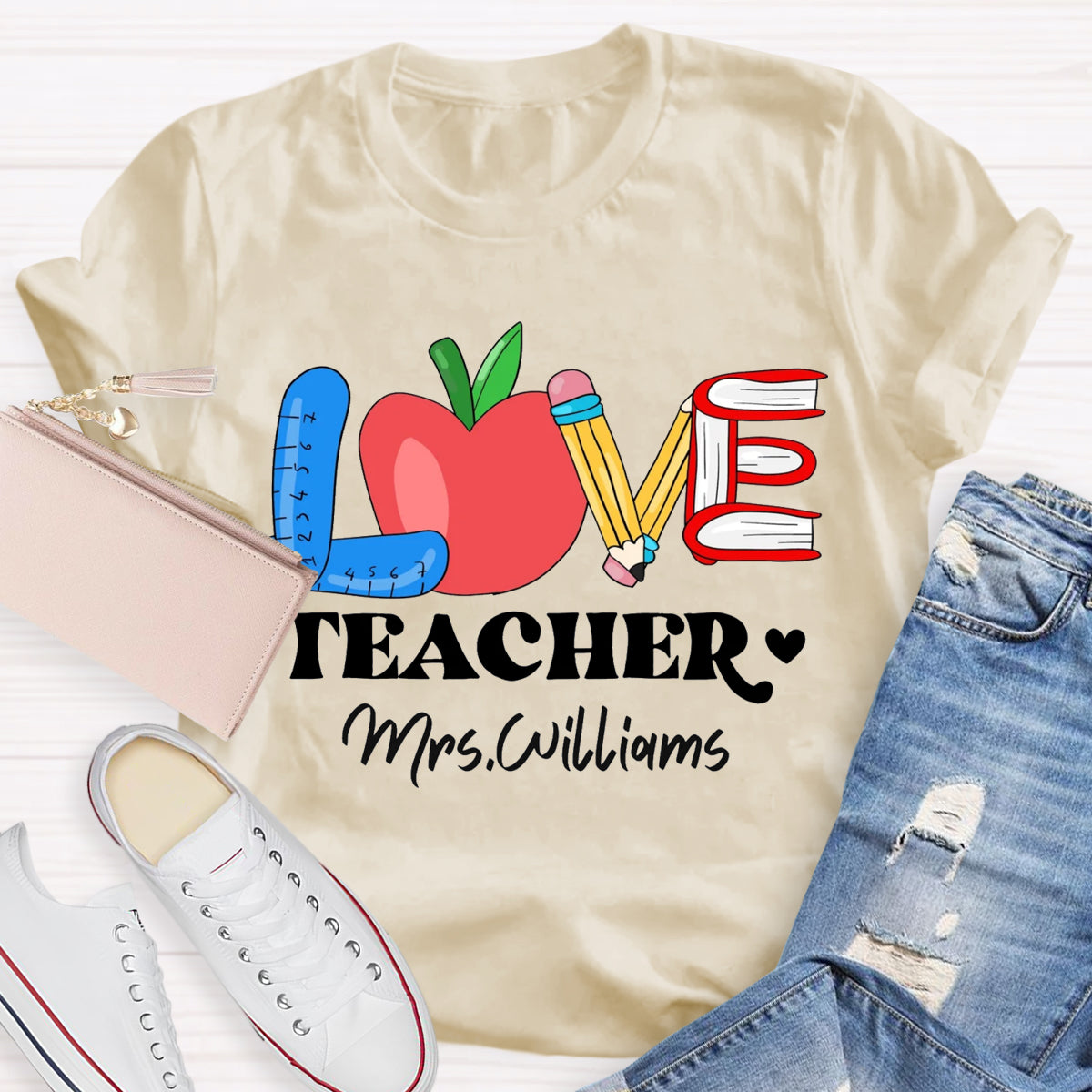 Personalized Name Love Teacher T-Shirt