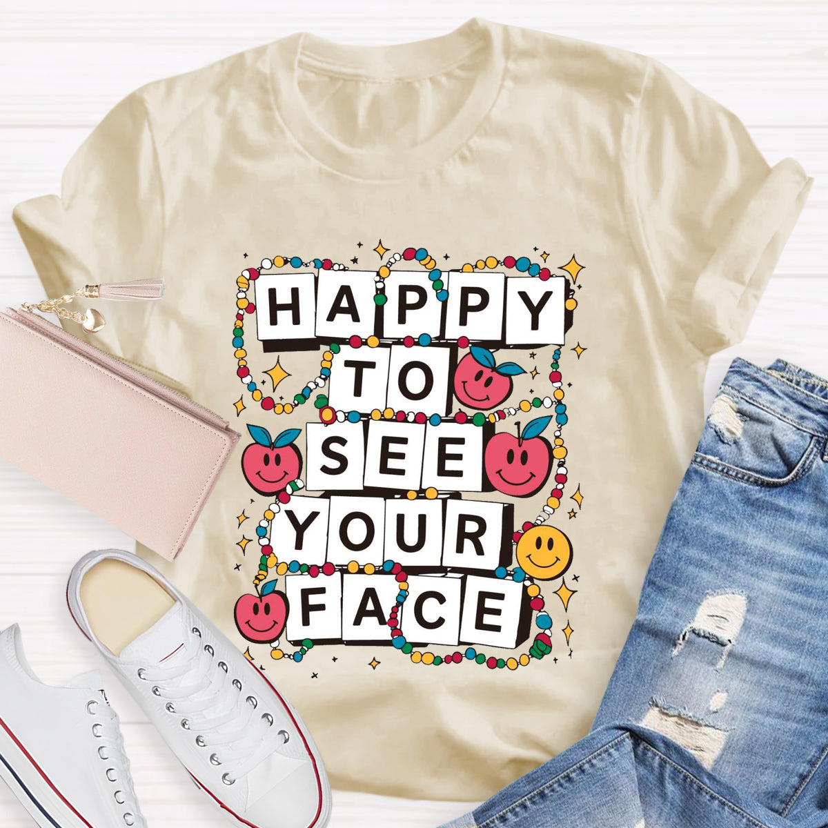 Apple Beads Happy To See Your Face T-Shirt