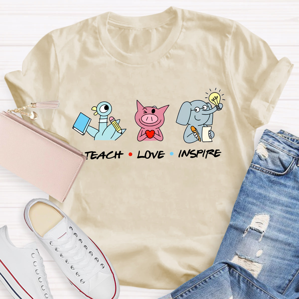 Teach Love Inspire Elephant And Piggie Teacher T-Shirt