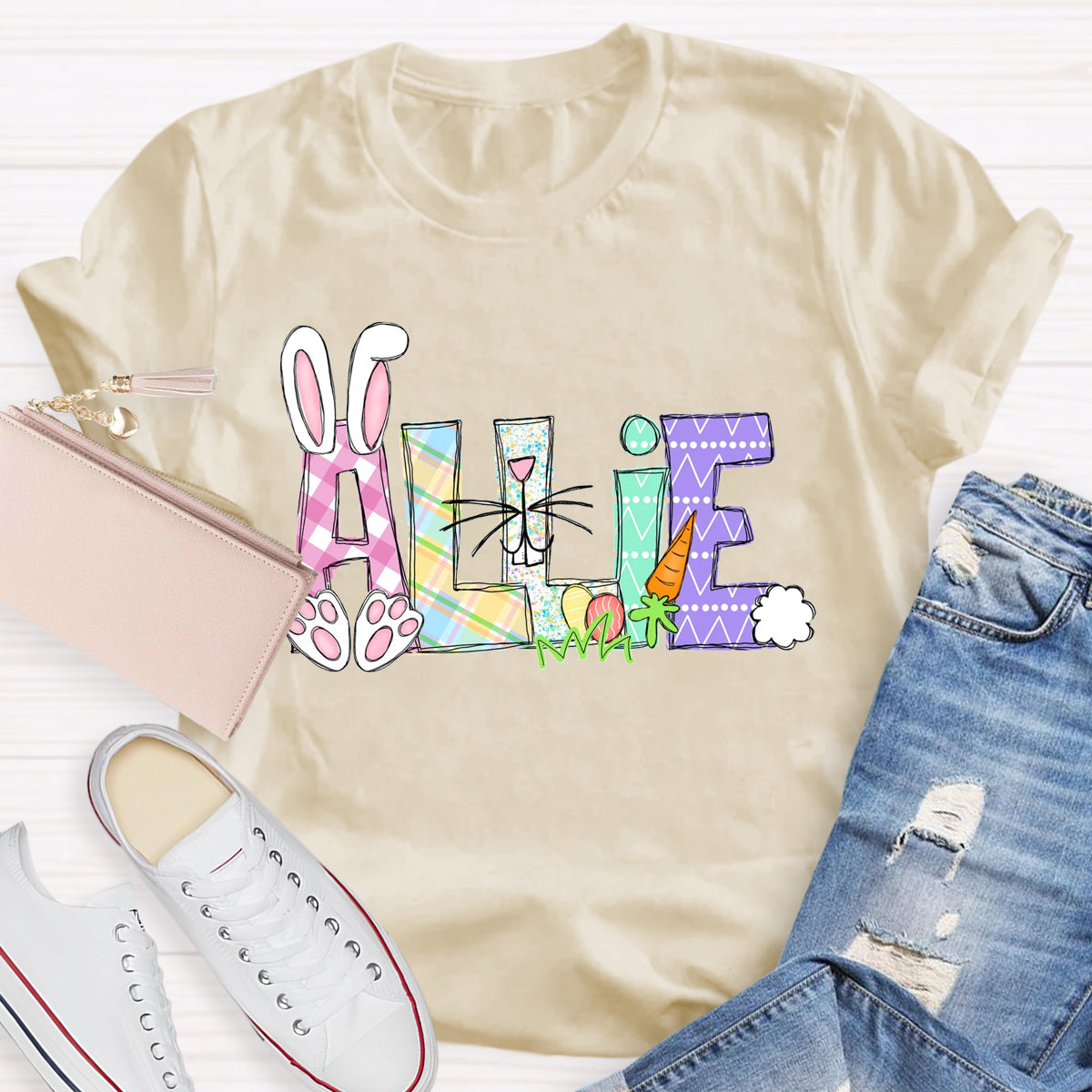 Personalized Name Easter Bunny Teacher T-Shirt