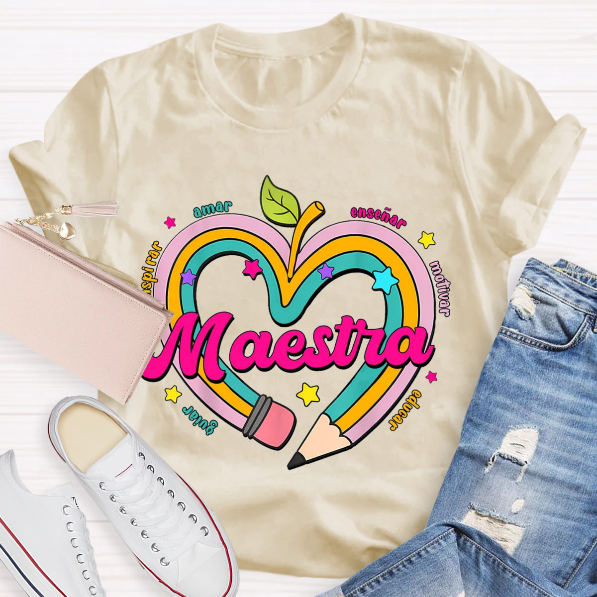 Maestra Pencil Apple Spanish Teacher T-Shirt