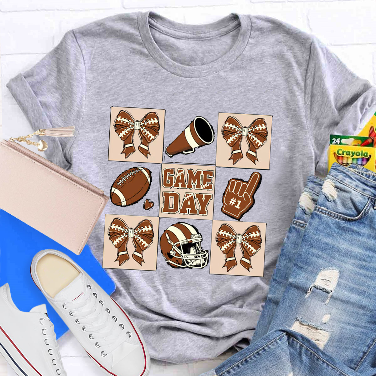 Game Day Bow Tie Baseball Teacher T-Shirt