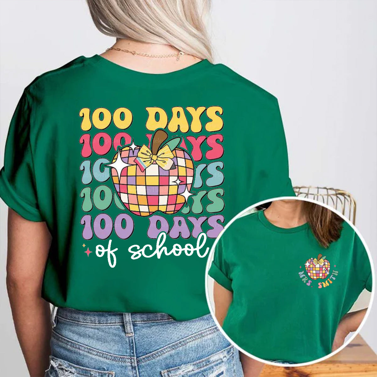 Personalized Name 100 Days Of School Double Printed T-shirt