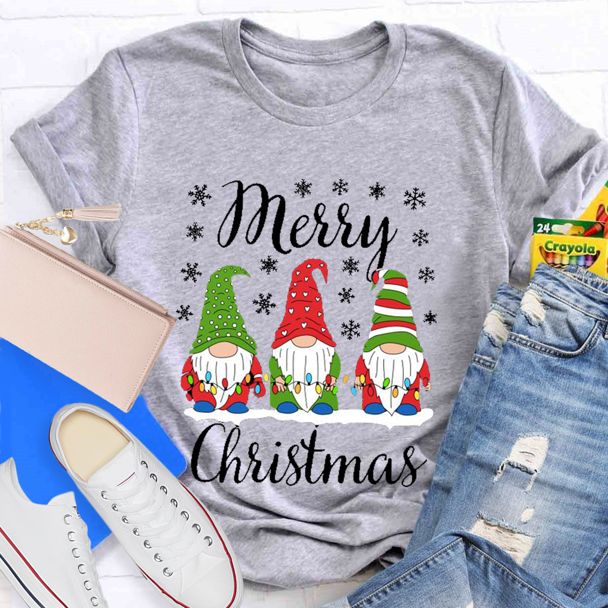 Merry Christmas Three Gnomes Light T-Shirt