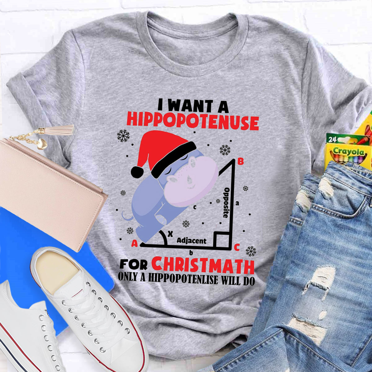 I Want A Hippopotenuse For Christmas Teacher T-Shirt