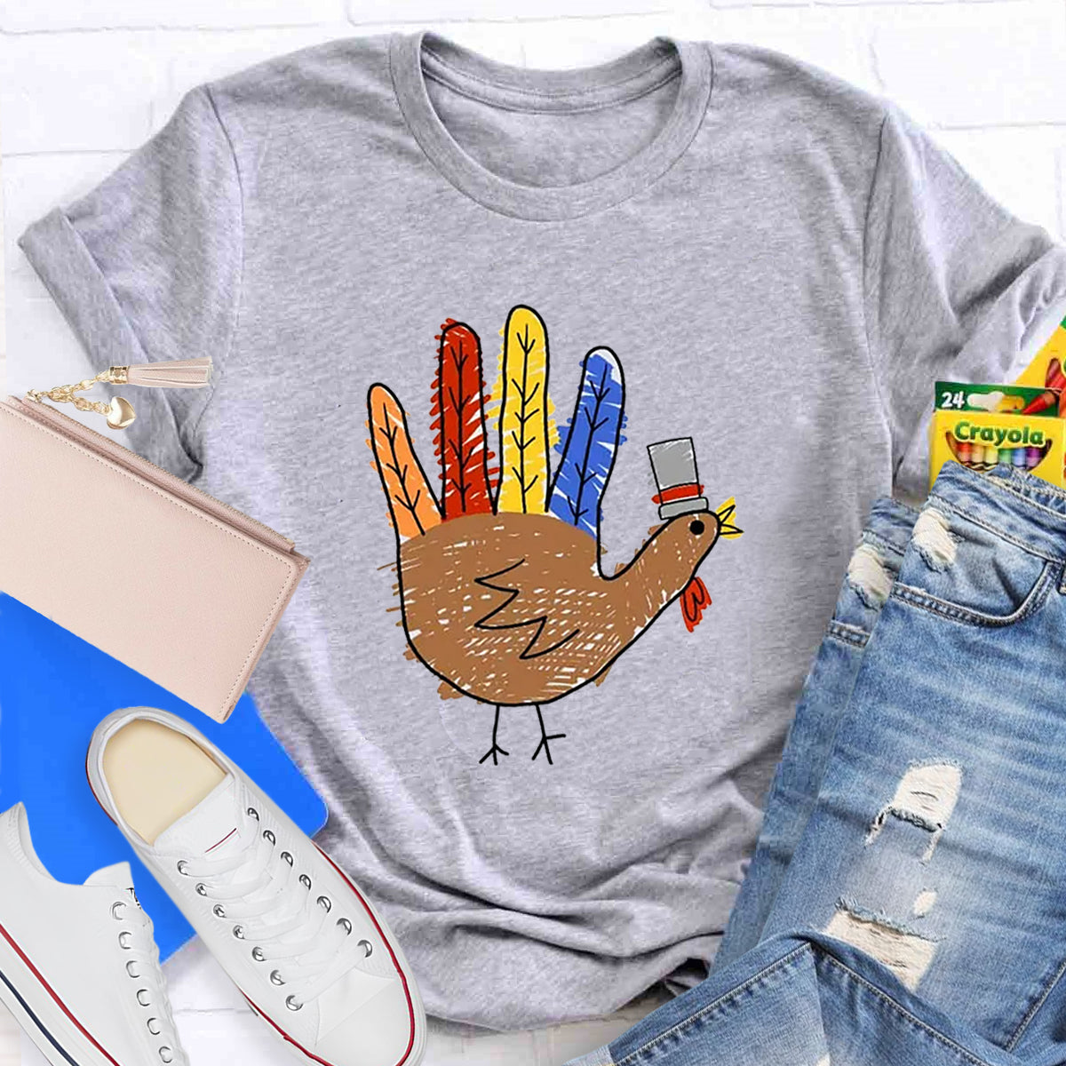 Hand Painted Turkey Teacher T-Shirt