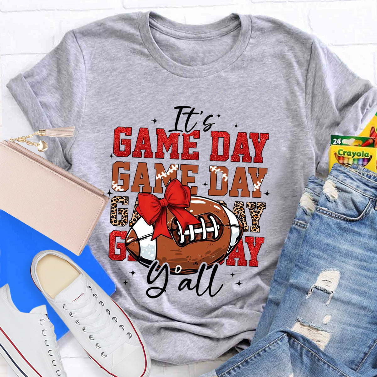 It's Game Day Yall Red Glitter T-Shirt