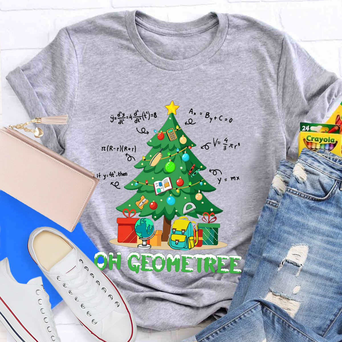 Oh Geometree Funny Math Xmas Teacher T-Shirt