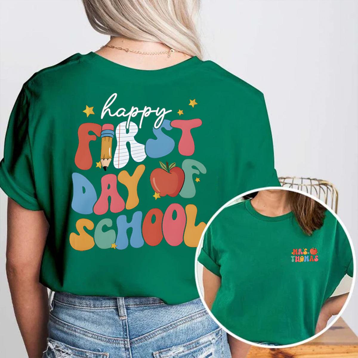 Personalized Name Happy First Of Day School Double Printed T-shirt