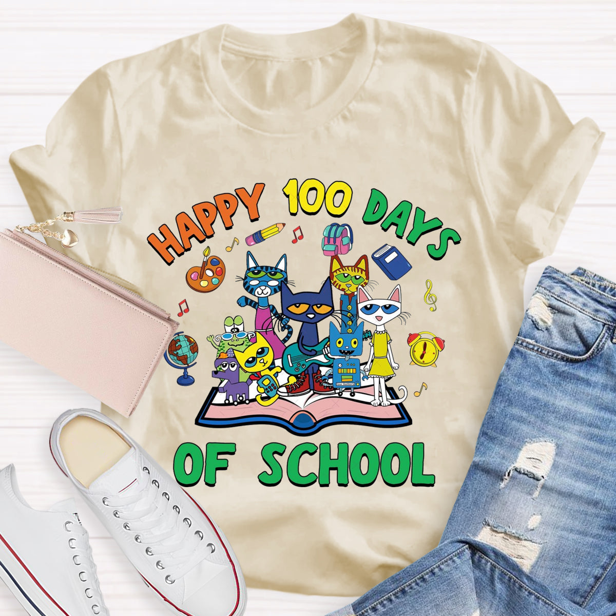 Happy 100 Days of School Children Books Teacher T-Shirt