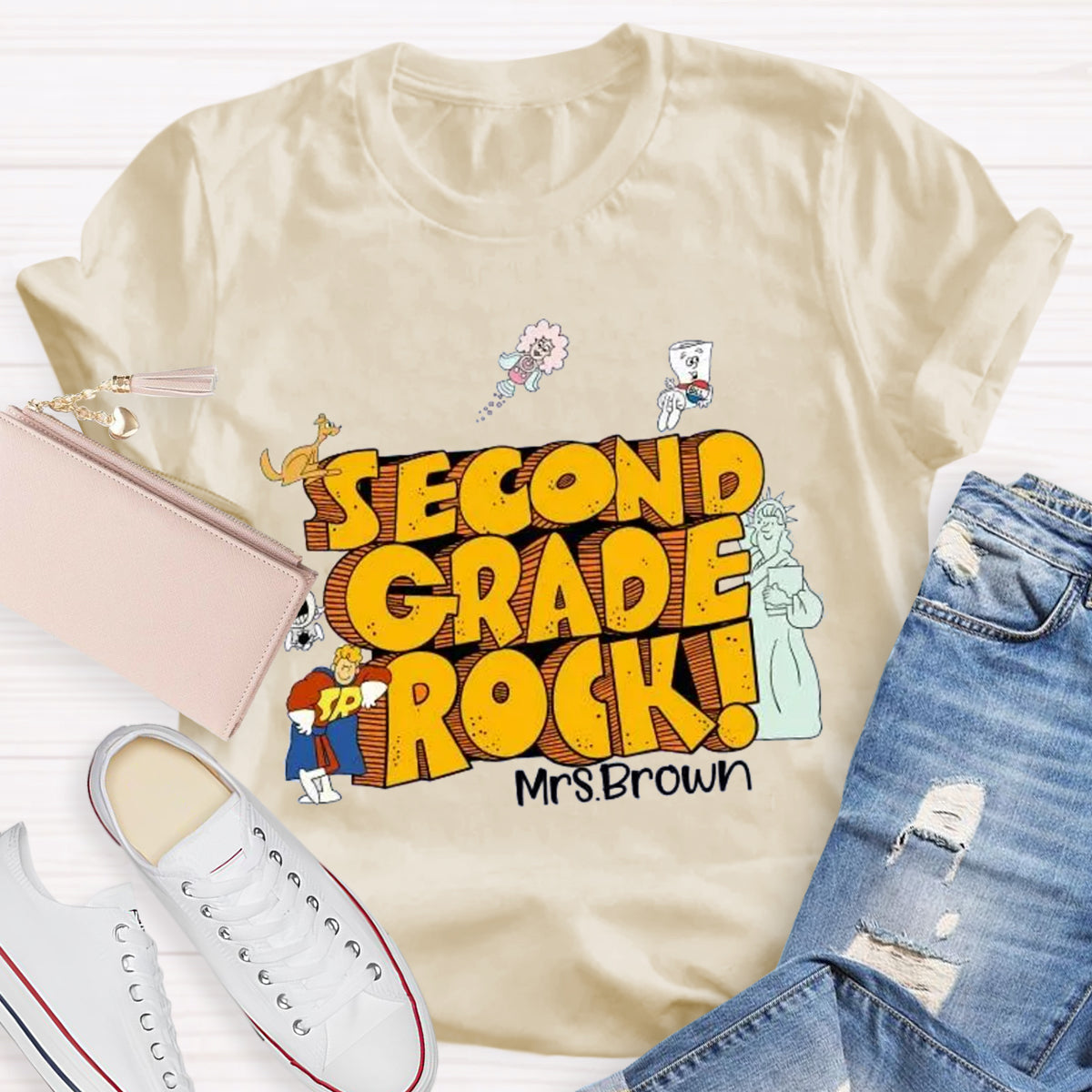 Personalized Grade And Name Rock Teacher T-Shirt