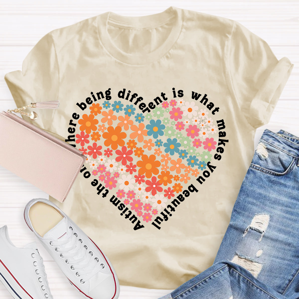 The One Where Being Different Is What Make You Beautiful Floral Heart T-Shirt